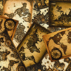 In The Beginning Fabrics - Steampunk Menagerie by Jason Yenter - Patchwork and Quilting Fabric from Brown's Craft Shed (Tags: Fabric Brown clocks compass gears gold industrial Jason Yenter map novelty steampunk Steampunk Menagerie travel vintage world map )
