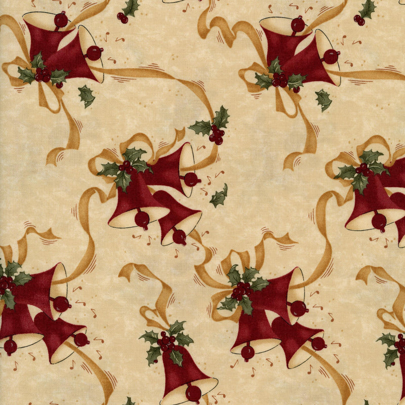 Moda A Vintage Christmas by Kansas Trouble - Patchwork and Quilting Fabric from Brown's Craft Shed (Tags: Fabric A Vintage Christmas bells christmas decor cream festive gold holiday holly Kansas Troubles Moda quilting red seasonal traditional vintage )