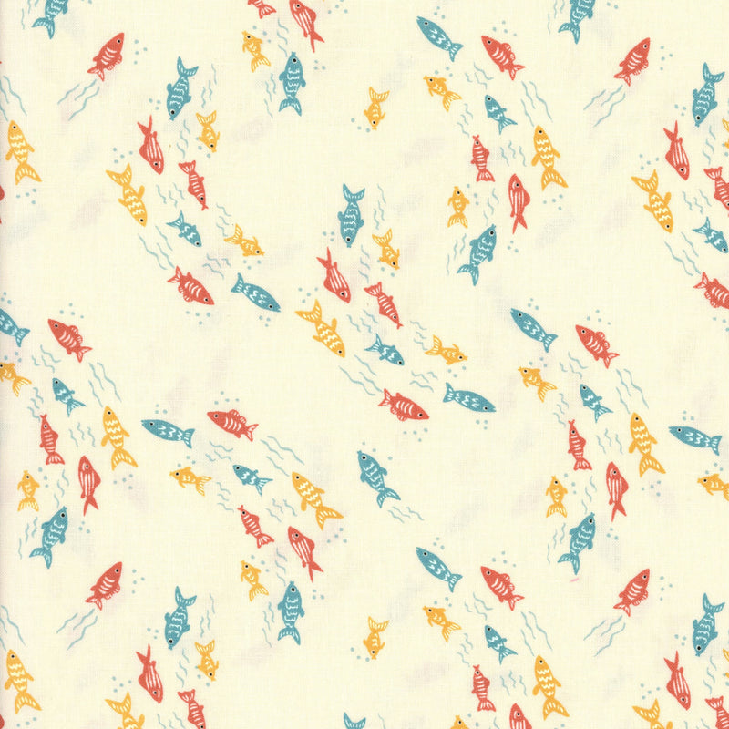 Moda Noah's Ark by Stacey Iset Hsu (Fish) - Patchwork and Quilting Fabric from Brown's Craft Shed (Tags: Fabric aquatic beach blue children cream fish Moda nature Noah's Ark novelty ocean playful red sea life Stacey Iset Hsu whimsical )
