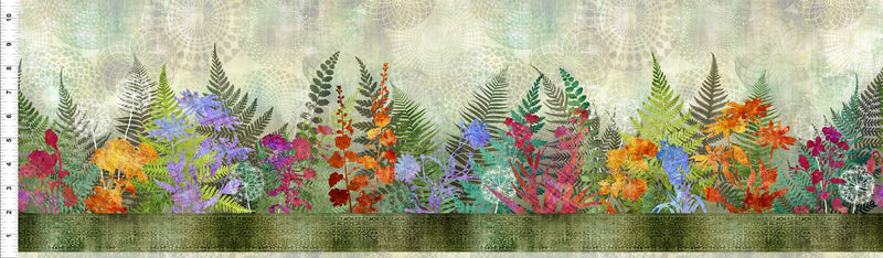 In The Beginning Fabrics - Halycon by Jason Yenter - Border Print - Patchwork and Quilting Fabric from Brown's Craft Shed (Tags: Fabric border print botanical fern green Halycon Jason Yenter multicolour )