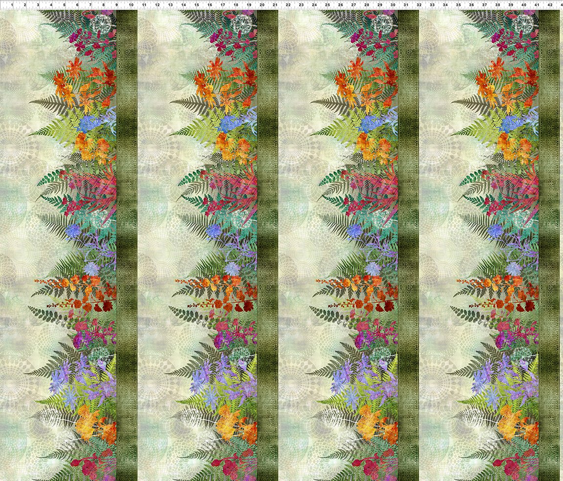 In The Beginning Fabrics - Halycon by Jason Yenter - Border Print - Patchwork and Quilting Fabric from Brown's Craft Shed (Tags: Fabric border print botanical fern green Halycon Jason Yenter multicolour )
