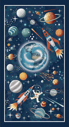 Henry Glass Fabrics Mily Way Panel by Kate Mawdsley - Patchwork and Quilting Fabric from Brown's Craft Shed (Tags: Fabric Henry Glass Fabrics Kate Mawdsley Milky Way navy panel rockets space )