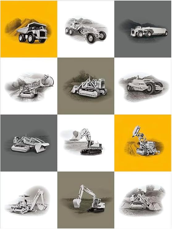 Riley Blake Designs - Caterpillar Panel - Patchwork and Quilting Fabric from Brown's Craft Shed (Tags: Fabric Caterpillar charcoal children construction digger excavator grey industrial machinery novelty panel Riley Blake Designs trucks vehicles white )