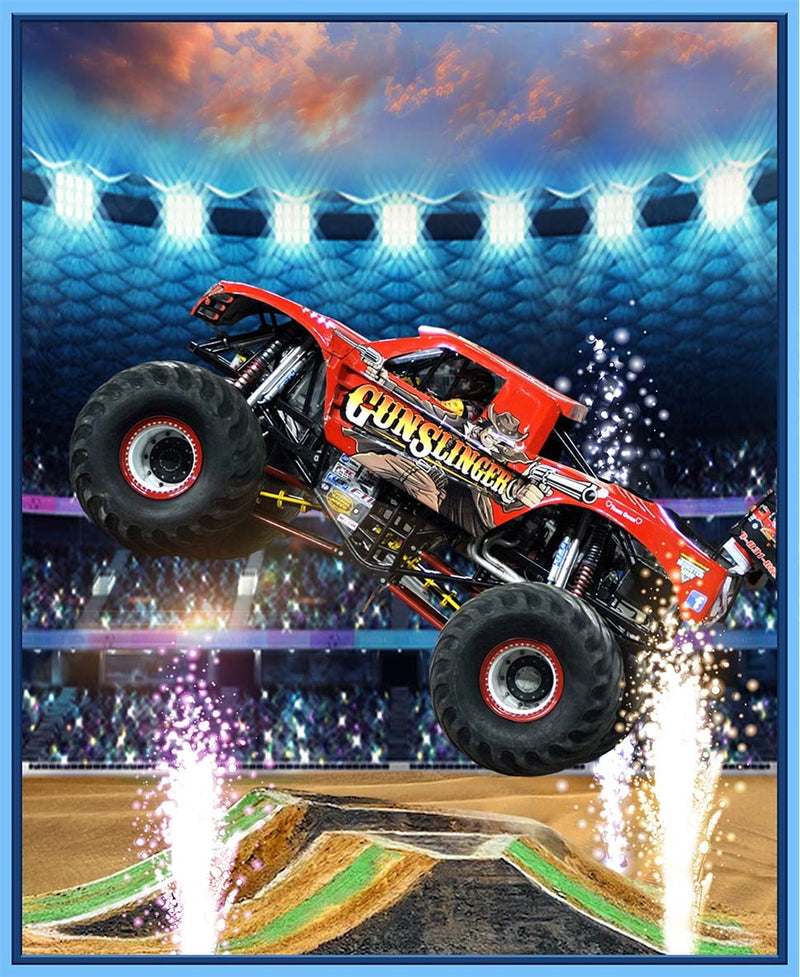 KK Fabrics Monster Truck Panel - Patchwork and Quilting Fabric from Brown's Craft Shed (Tags: Fabric blue children Monster Truck novelty panel playful quilting cotton racing red )