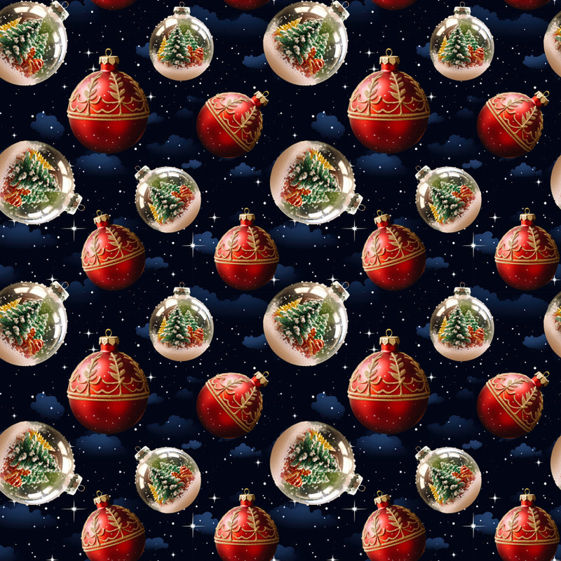 KK Fabrics Santa in Oz: Baubles Night Sky by Milvale Design Studio - Patchwork and Quilting Fabric from Brown's Craft Shed (Tags: Fabric baubles blue christmas festive KK Fabrics Milvale Design Studio navy novelty ornaments red )