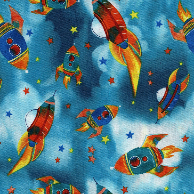 Blank Quilting Corporation Rockets Blast Off! - Patchwork and Quilting Fabric from Brown's Craft Shed (Tags: Fabric blue children )