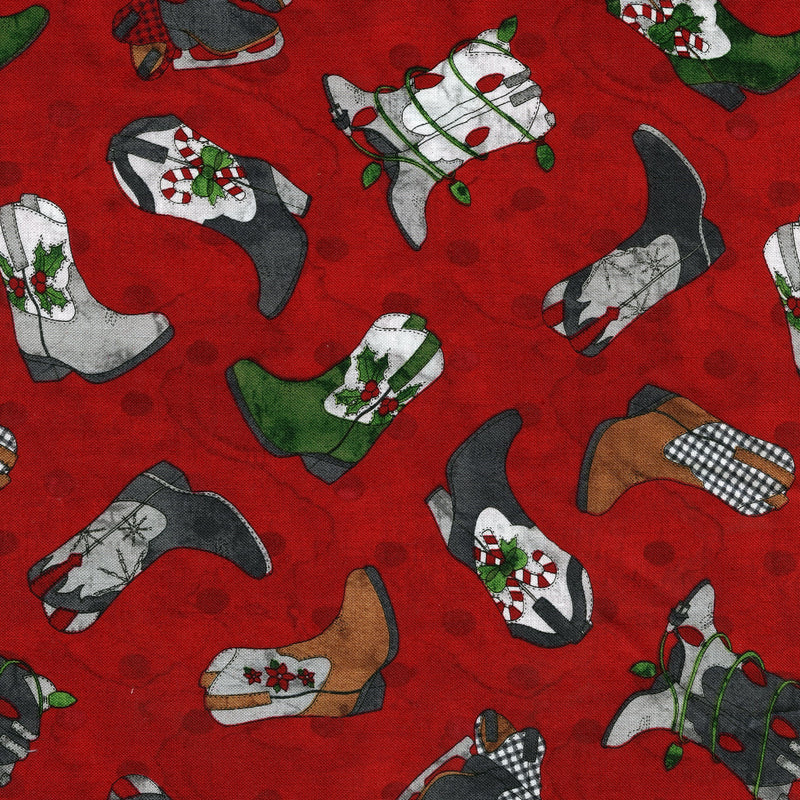 Blank Quilting Corporation Christmas Country Boots - Patchwork and Quilting Fabric from Brown's Craft Shed (Tags: Fabric christmas red )