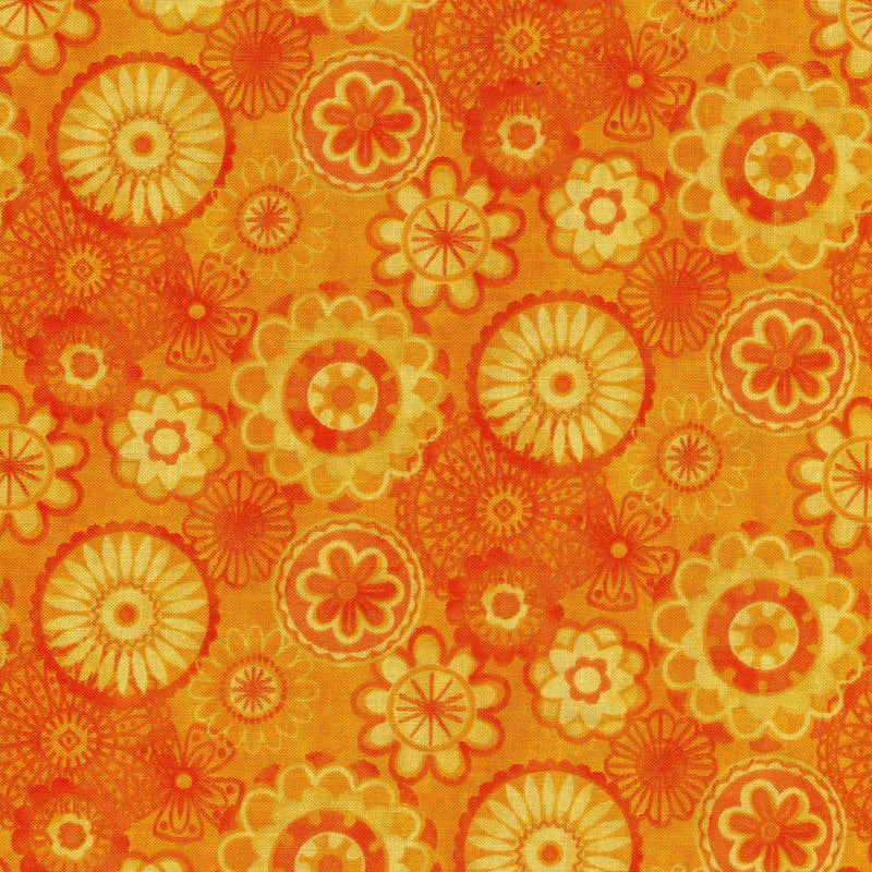 Blank Quilting Corporation Joy of Colour Orange Medallions - Patchwork and Quilting Fabric from Brown's Craft Shed (Tags: Fabric Floral orange )