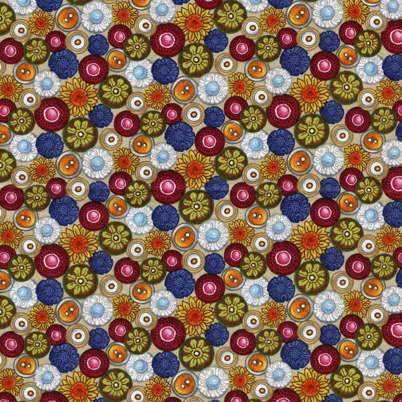 Blank Quilting Corporation Buttons Atelier - Patchwork and Quilting Fabric from Brown's Craft Shed (Tags: Fabric Floral multi specialty )