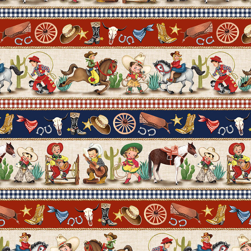 Michael Miller Fabrics Happy Trails Prairie Stripe - Patchwork and Quilting Fabric from Brown's Craft Shed (Tags: Fabric animals beige blue children horse Michael Miller novelty patchwork playful prairie quilting red stripe themed prints vintage Western )