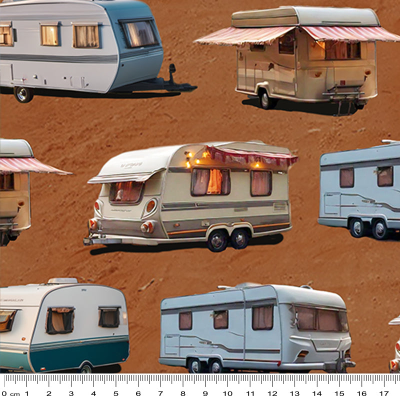 KK Fabrics Wanderlust Wheels: Caravan Dirt by Milvale Design Studio - Patchwork and Quilting Fabric from Brown's Craft Shed (Tags: Fabric Brown camping caravan landscape nature novelty orange road trip travel vehicles )