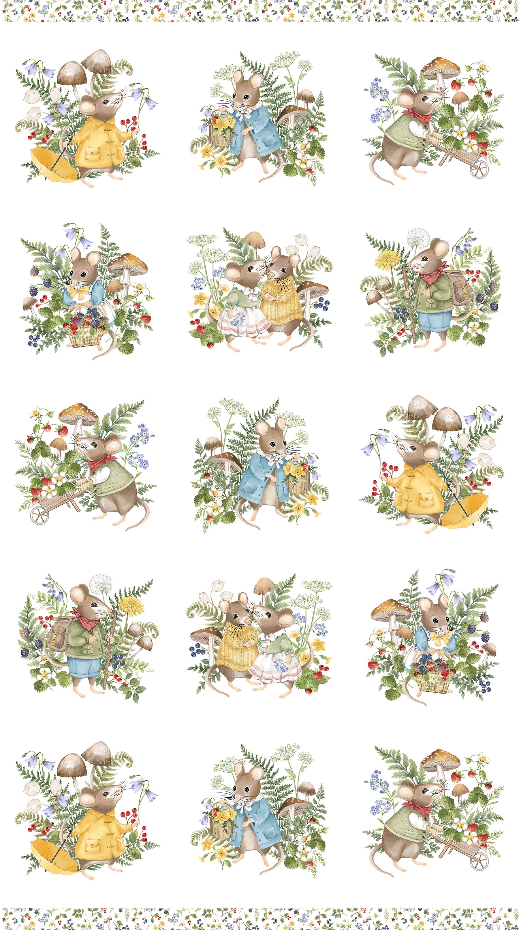 Northcott Country Mouse by Deborah Edwards - Scenic Blocks White Multi Panel