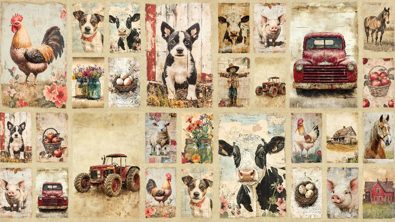 Devonstone Collection - Coops Farm Panel - Patchwork and Quilting Fabric from Brown's Craft Shed (Tags: Fabric Coops Farm cow Devonstone Collection farm animals farmhouse style panel rooster tractor )
