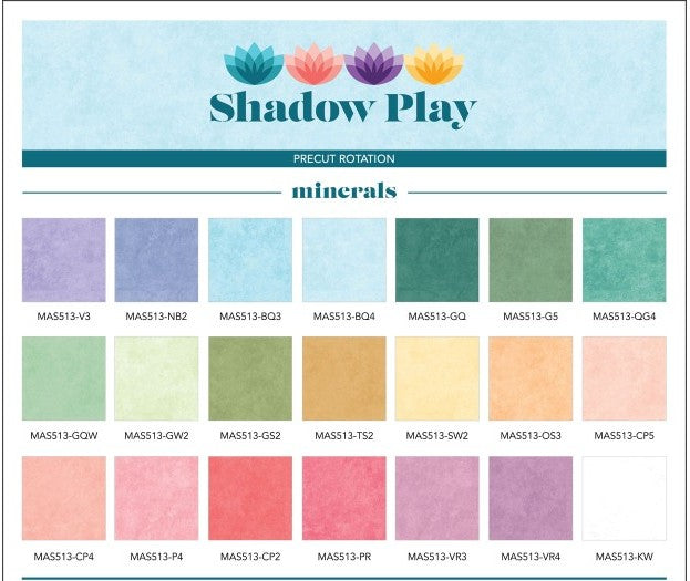 Maywood Studio Shadow Play Minerals 42 square Pack - Patchwork and Quilting Fabric from Brown's Craft Shed (Tags: Fabric 10 inch squares cotton quilting fabric layer cake fabric Maywood Studio Minerals pastel quilting fabric pre-cut quilt pack Shadow Play tonal blender fabric )