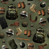 KK Fabrics Freedom Forces: Military Memorabilia by Milvale Design Studio - Patchwork and Quilting Fabric from Brown's Craft Shed (Tags: Fabric adventure boys camouflage green military novelty patterns )