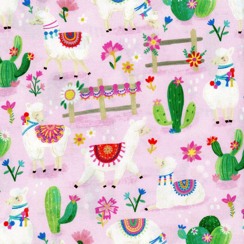 Timeless Treasures Fabric Happy Alpaca Pink