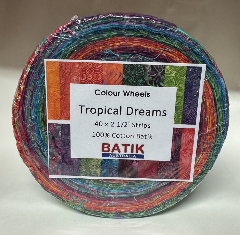 Batik Australia - Tropical Dreams Jelly Roll - Patchwork and Quilting Fabric from Brown's Craft Shed (Tags: Fabric 2.5 inch strips australian batik batik fabric bright batik craft fabric fern print hand dyed batik multicolour batik quilting precut rainbow batik sewing supplies strip roll tropical dreams tropical print )