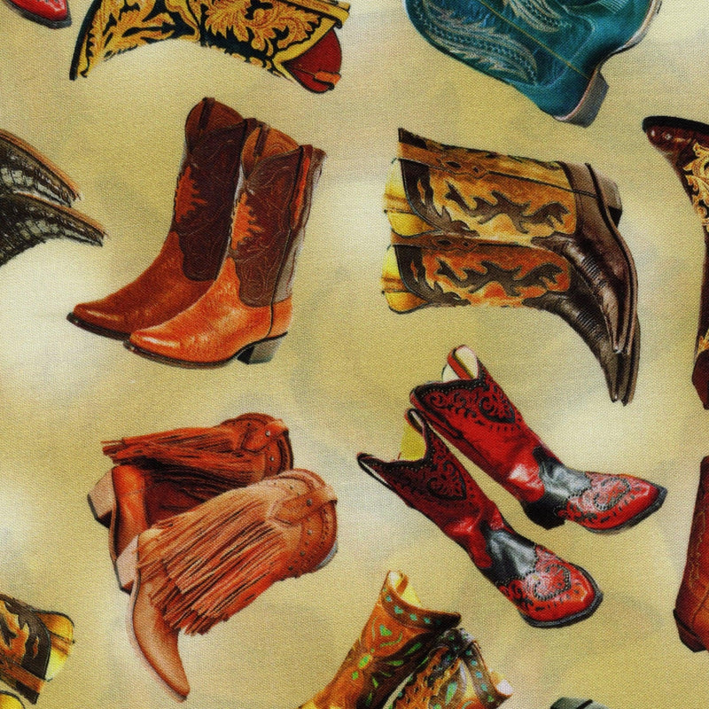 Kenard & Kenard Fabric Tossed Boots - Patchwork and Quilting Fabric from Brown's Craft Shed (Tags: Fabric Western )