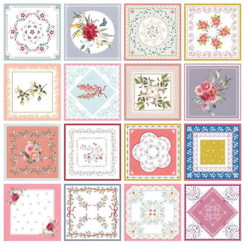 Devonstone Collection Vintage Handkerchief Panel - Patchwork and Quilting Fabric from Brown's Craft Shed (Tags: Fabric blue cottagecore Devonstone Collection panel pink shabby chic Vintage Handkerchief )