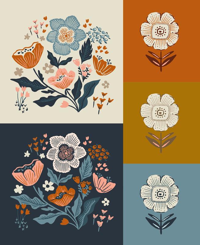 Moda Folk & Lore Panel by Stephanie Sliwinski - Patchwork and Quilting Fabric from Brown's Craft Shed (Tags: Fabric Floral Panel Folk & Lore Moda Fabrics panel Stephanie Sliwinski )