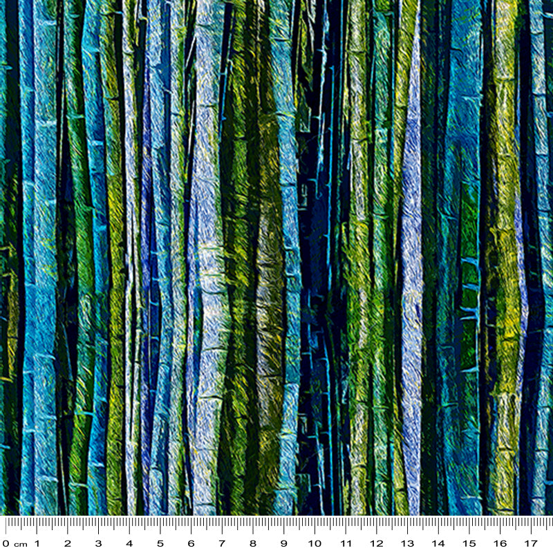 KK Fabrics Fabulously Froggy: Bamboo Blue by De Gillett Cox - Patchwork and Quilting Fabric from Brown's Craft Shed (Tags: Fabric bamboo blue green lines nature plants textures )