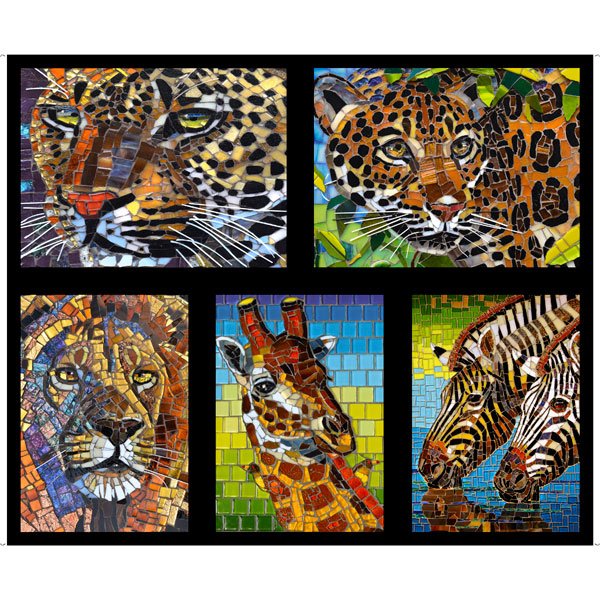 QT Fabrics Glass Menagerie Panel - Patchwork and Quilting Fabric from Brown's Craft Shed (Tags: Fabric animal panel giraffe Glass Menagerie leopard lion mosaic multicolour QT Fabrics safari zebra )