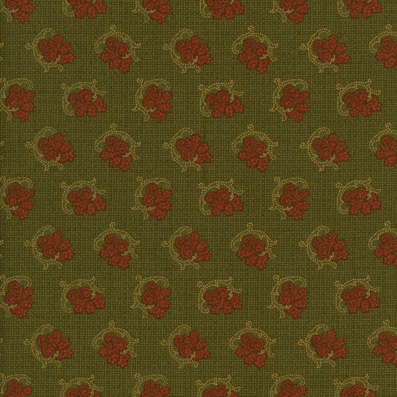 Maroon Flowers on Olive Green Background - Patchwork and Quilting Fabric from Brown's Craft Shed (Tags: Fabric specials )