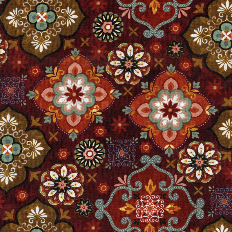 Studio E Autum Red Medallion - Patchwork and Quilting Fabric from Brown's Craft Shed (Tags: Fabric Brown Floral maroon red )