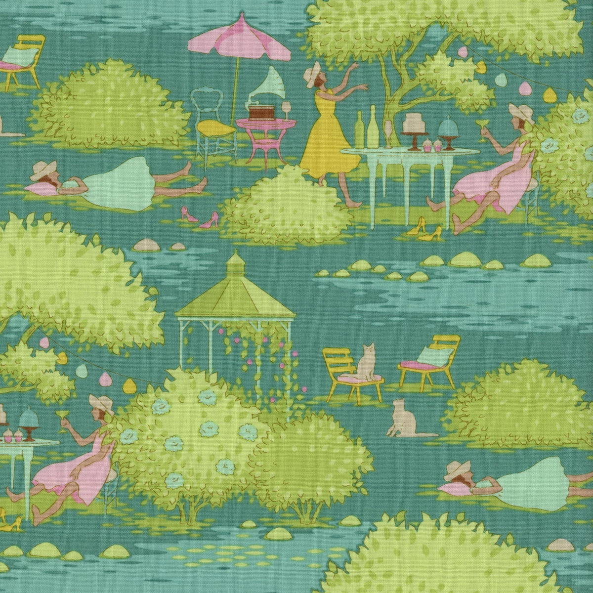 Tilda Sunday Brunch - Walk in the Park (Teal) - Patchwork and Quilting Fabric from Brown's Craft Shed (Tags: Fabric green )