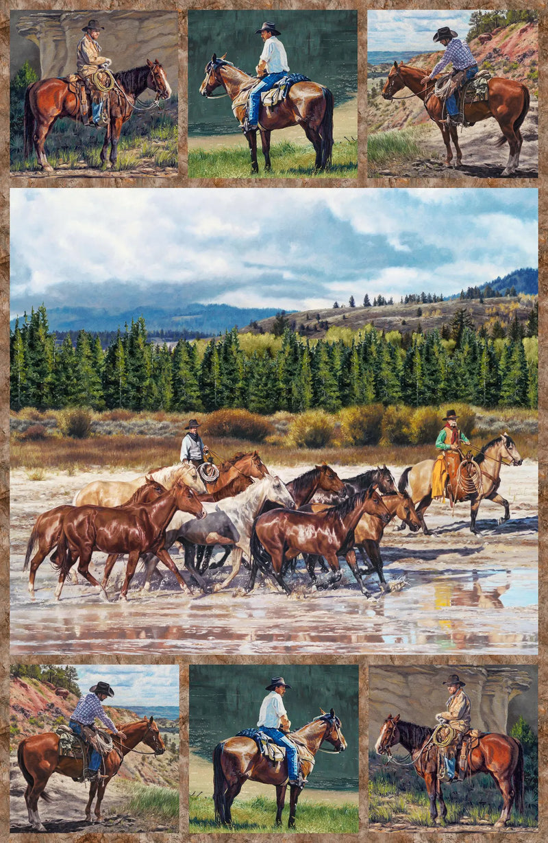Northcott Naturescapes Hidden Valley Blue Multi by David Graham - Patchwork and Quilting Fabric from Brown's Craft Shed (Tags: Fabric blue David Graham horses nature Naturescapes Northcott panel rustic Western )