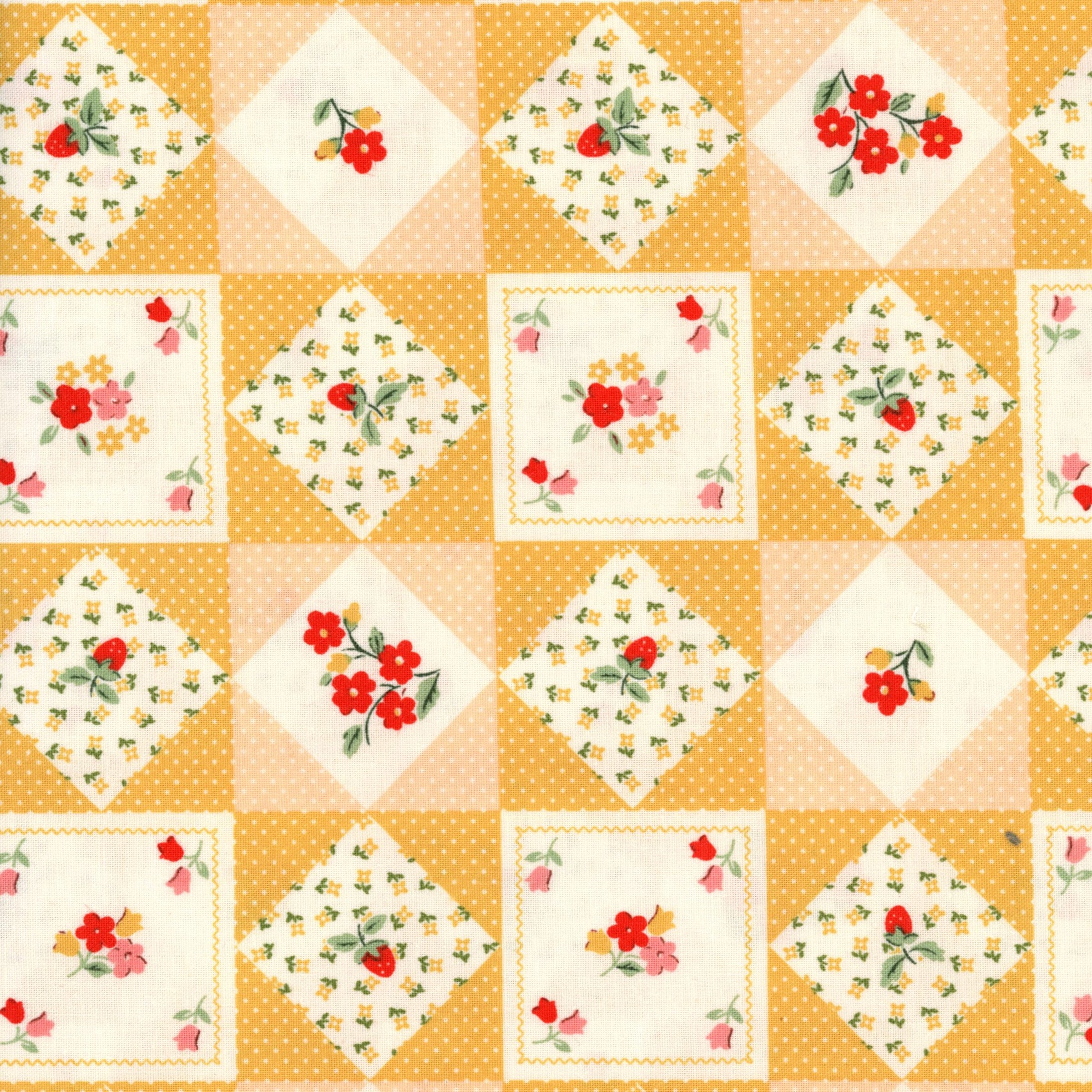 Poppie Cotton - Farmhouse Fancy Farm Quilts by Elea Lutz - Patchwork and Quilting Fabric from Brown's Craft Shed (Tags: Fabric cottage cream Elea Lutz Farm Quilts Farmhouse Fancy Floral patchwork Poppie Cotton red strawberries vintage whimsical )