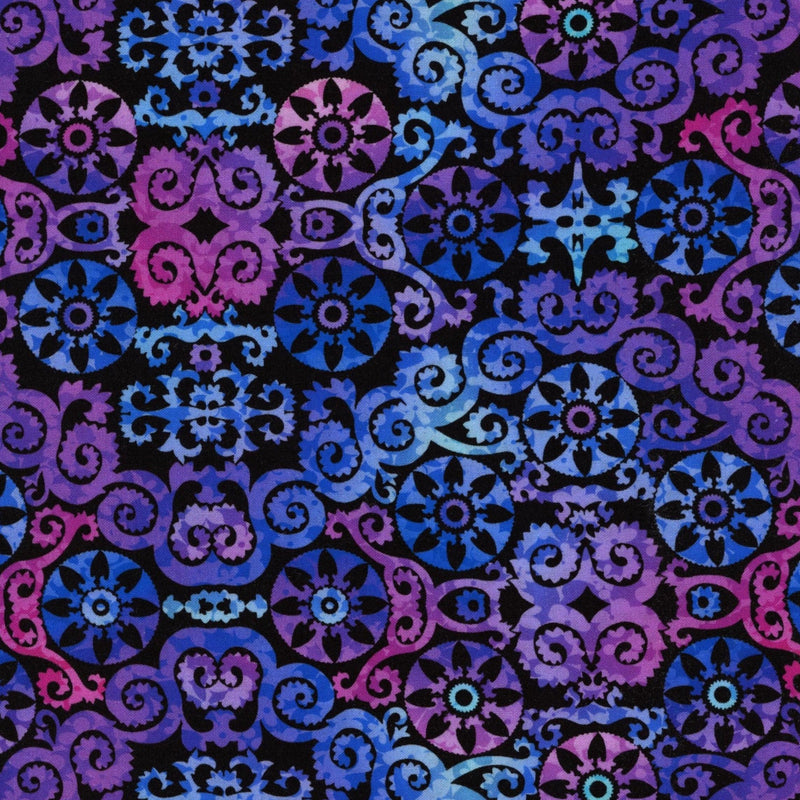 Lloyd Curzon Vivid - Patchwork and Quilting Fabric from Brown's Craft Shop (Tags: Fabric blue Floral multi purple )