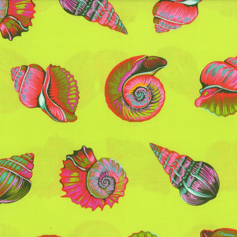 FreeSpirit Fabrics: Floral Reef by Tula Pink - Lil Shelly (Sea Grass) - Patchwork and Quilting Fabric from Brown's Craft Shed (Tags: Fabric beach coral Floral Reef FreeSpirit Fabrics green novelty ocean pink playful purple Sea Grass shells Tula Pink water whimsical )