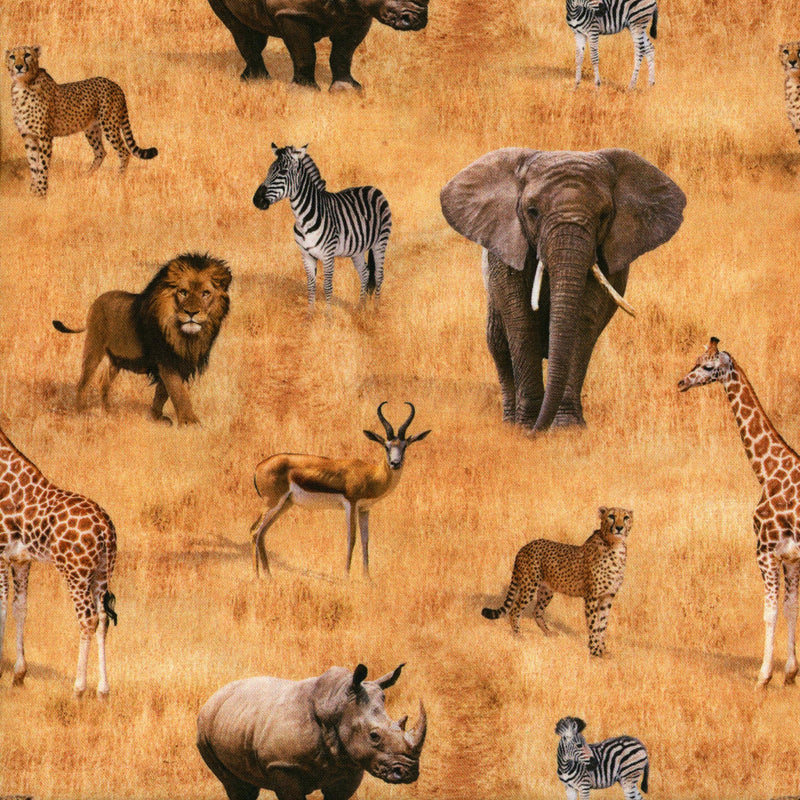 Kennard & Kennard - African Safari - Patchwork and Quilting Fabric from Brown's Craft Shed (Tags: Fabric Africa African Safari animals bush cheetah elephant giraffe gold Kennard & Kennard lion nature patchwork quilting realistic rhino savannah wildlife zebra )