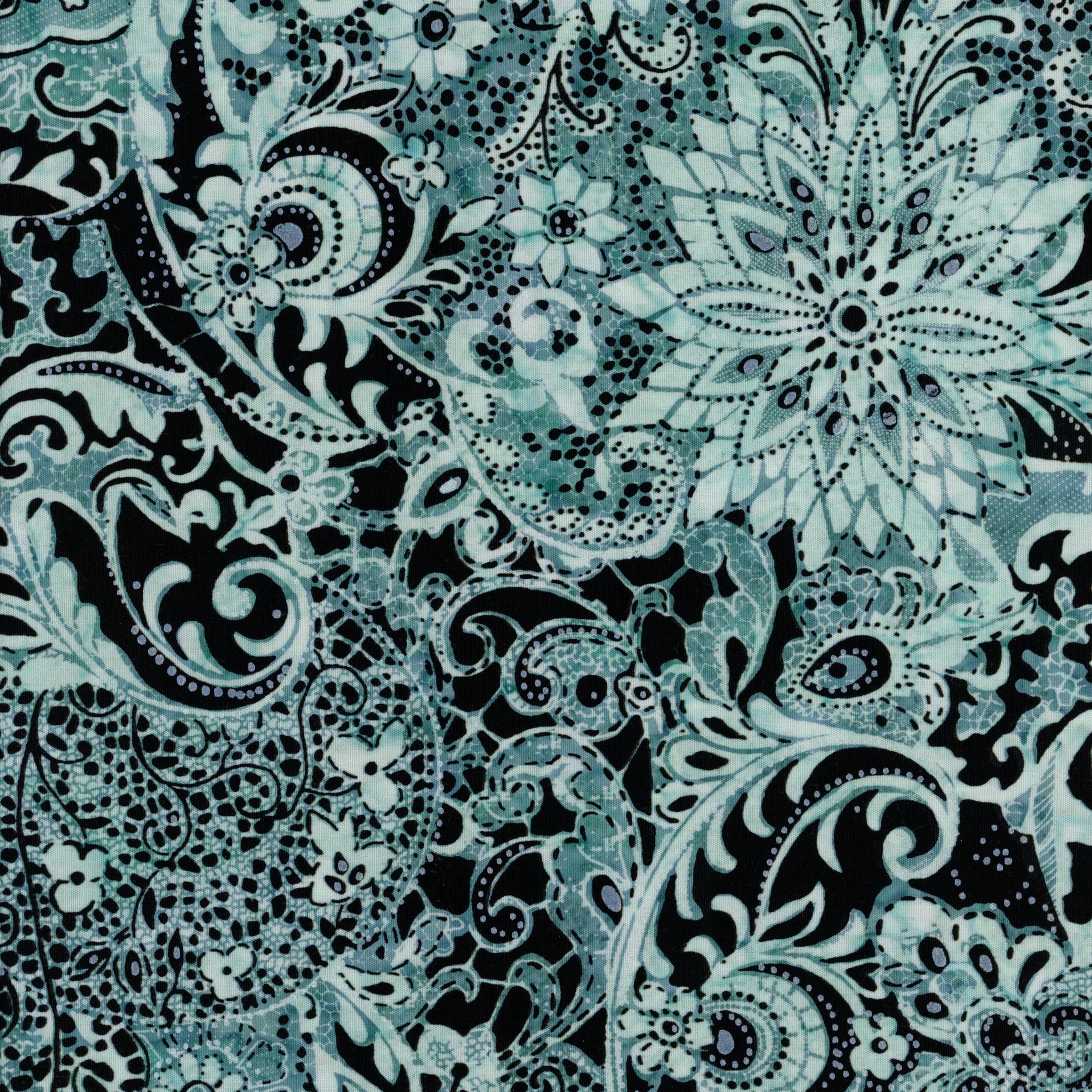 Banyan Batiks - Lustre - Patchwork and Quilting Fabric from Brown's Craft Shed (Tags: Fabric aqua Banyan Batiks batik dark elegant feature fabric Floral Lustre ornate paisley swirling teal textures vines )