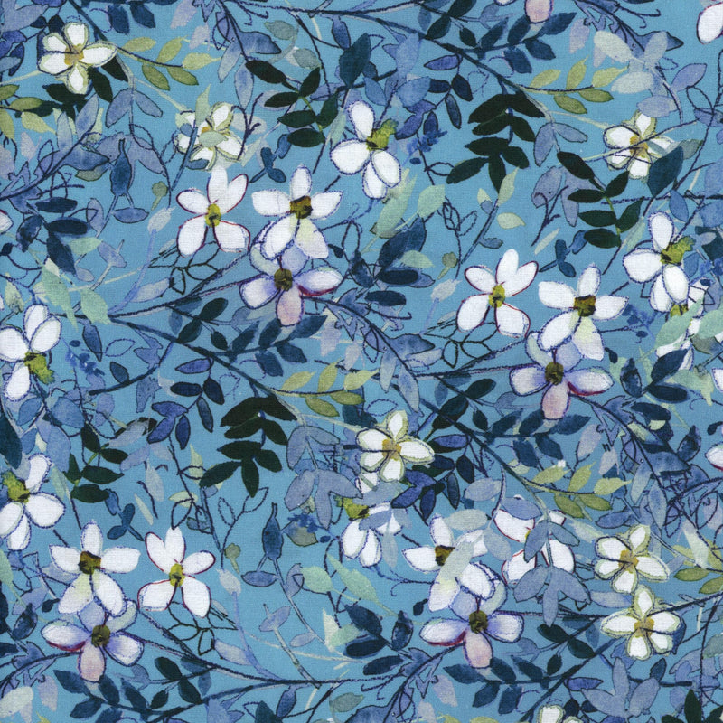 Clothworks Blue Meadow by Sue Zipkin - Patchwork and Quilting Fabric from Brown's Craft Shed (Tags: Fabric blue Clothworks Floral flowers garden green nature pastel quilting soft tones specialty spring Sue Zipkin teal vines watercolour whimsical )