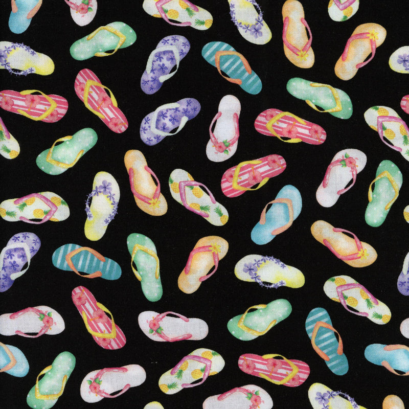 Benartex - Fun in The Sun designed by Andi Metz for Kanvas - Patchwork and Quilting Fabric from Brown's Craft Shed (Tags: Fabric Andi Metz beach Benartex children colourful flip flops Fun in the Sun Kanvas multi novelty playful summer thongs tropical )