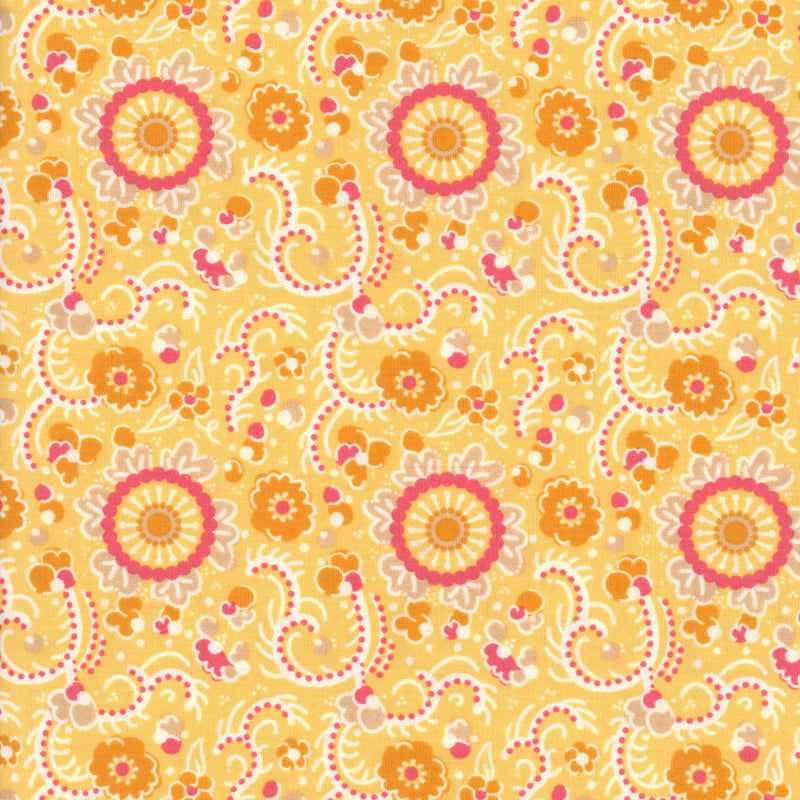 Moda Sunday Brunch (Mimosa Bloom) - Patchwork and Quilting Fabric from Brown's Craft Shed (Tags: Fabric blenders bright cheerful feminine flowers garden Moda orange paisley pink summer Sunday Brunch vintage )