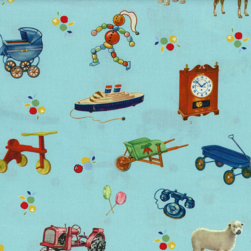 Simple Pleasures Aqua by American Jane for Riley Blake Designs - Patchwork and Quilting Fabric from Brown's Craft Shed (Tags: Fabric American Jane aqua blue children novelty nursery playful Riley Blake Designs Simple Pleasures toys vintage whimsical )