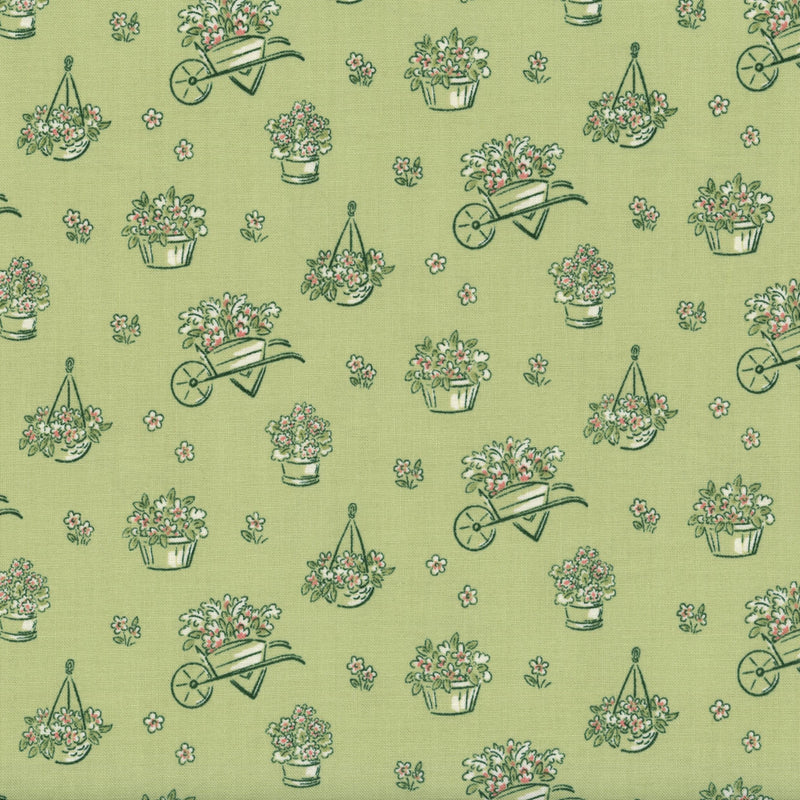 Moda Heartland by Judy Jarvi (Green) - Patchwork and Quilting Fabric from Brown's Craft Shed (Tags: Fabric blenders countryside flowers garden green Heartland Judy Jarvi Moda nature pastel plants quilting spring vintage wheelbarrow )