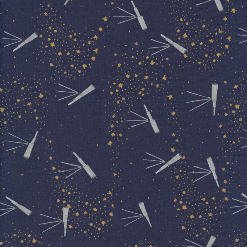 FIGO Fabrics Galaxies by Boccaccini Meadows - Patchwork and Quilting Fabric from Brown's Craft Shed (Tags: Fabric astronomy blue Boccaccini Meadows celestial children cosmic FIGO Fabrics Galaxies gold modern navy night sky space telescope whimsical )