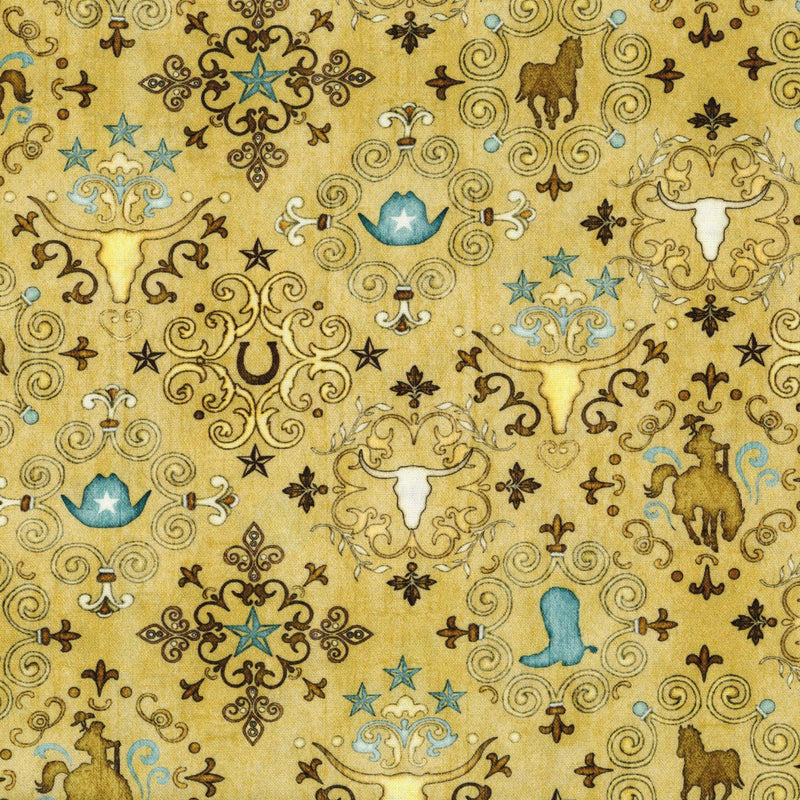 QT Fabrics Unbridled by Dan Morris - Patchwork and Quilting Fabric from Brown's Craft Shed (Tags: Fabric animals blue Dan Morris gold horse novelty patterns QT Fabrics Unbridled Western )