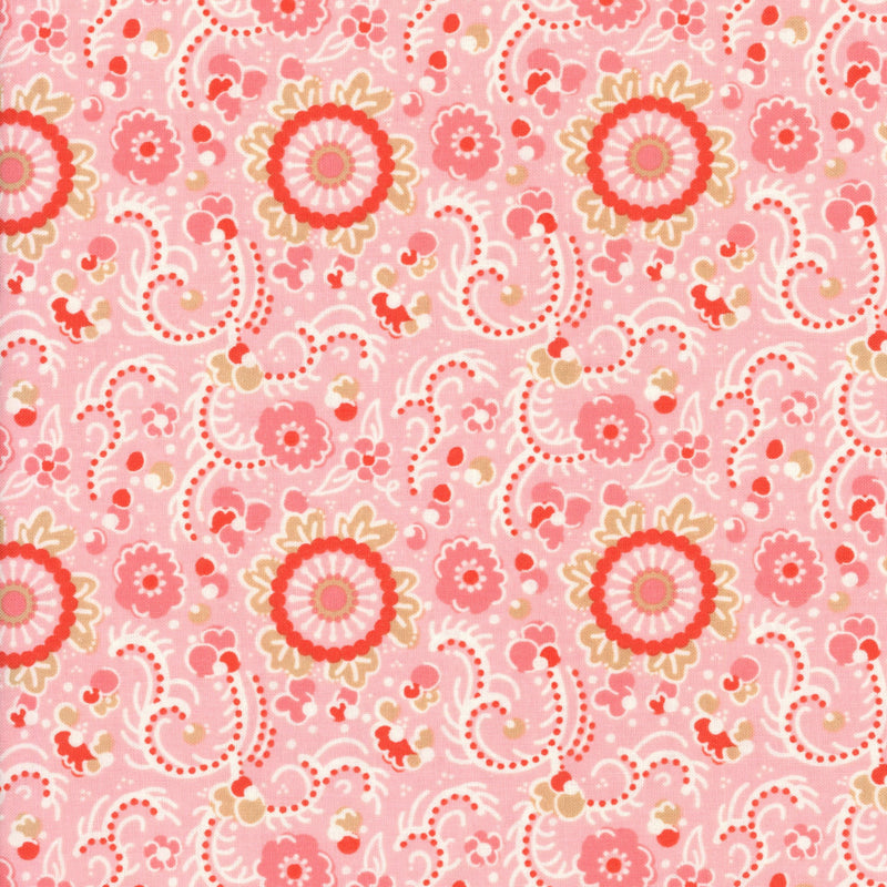 Moda Sunday Brunch (Strawberry Swirl) - Patchwork and Quilting Fabric from Brown's Craft Shed (Tags: Fabric blenders blush coral cream feminine Floral Geometric Moda paisley pastel patterns pink quilting romantic Sunday Brunch )