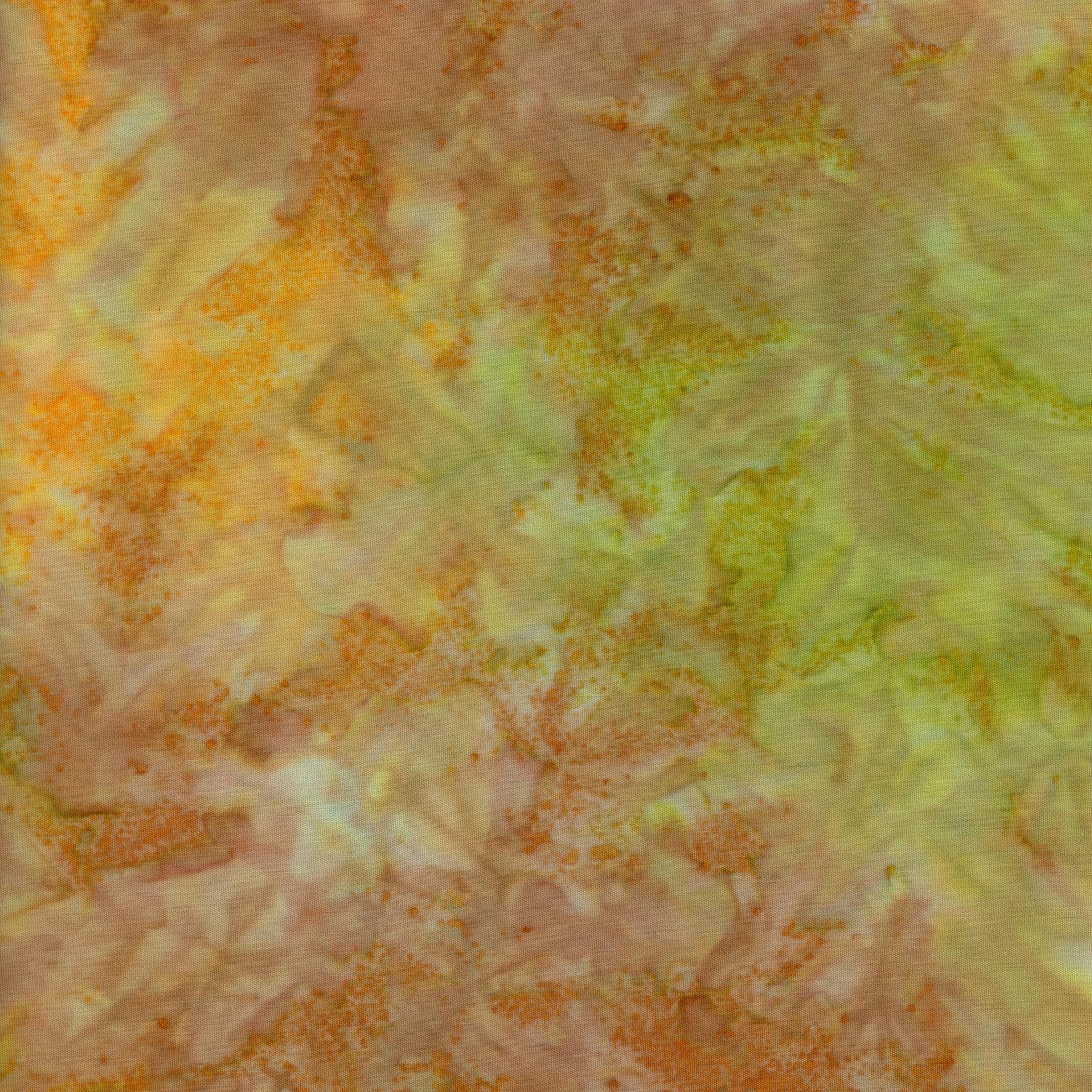 Ayu Batiks - Sunlit Citrus Mist - Patchwork and Quilting Fabric from Brown's Craft Shed (Tags: Fabric apricot batik blender blenders green mottled nature orange pastel textures warm tones watercolour )