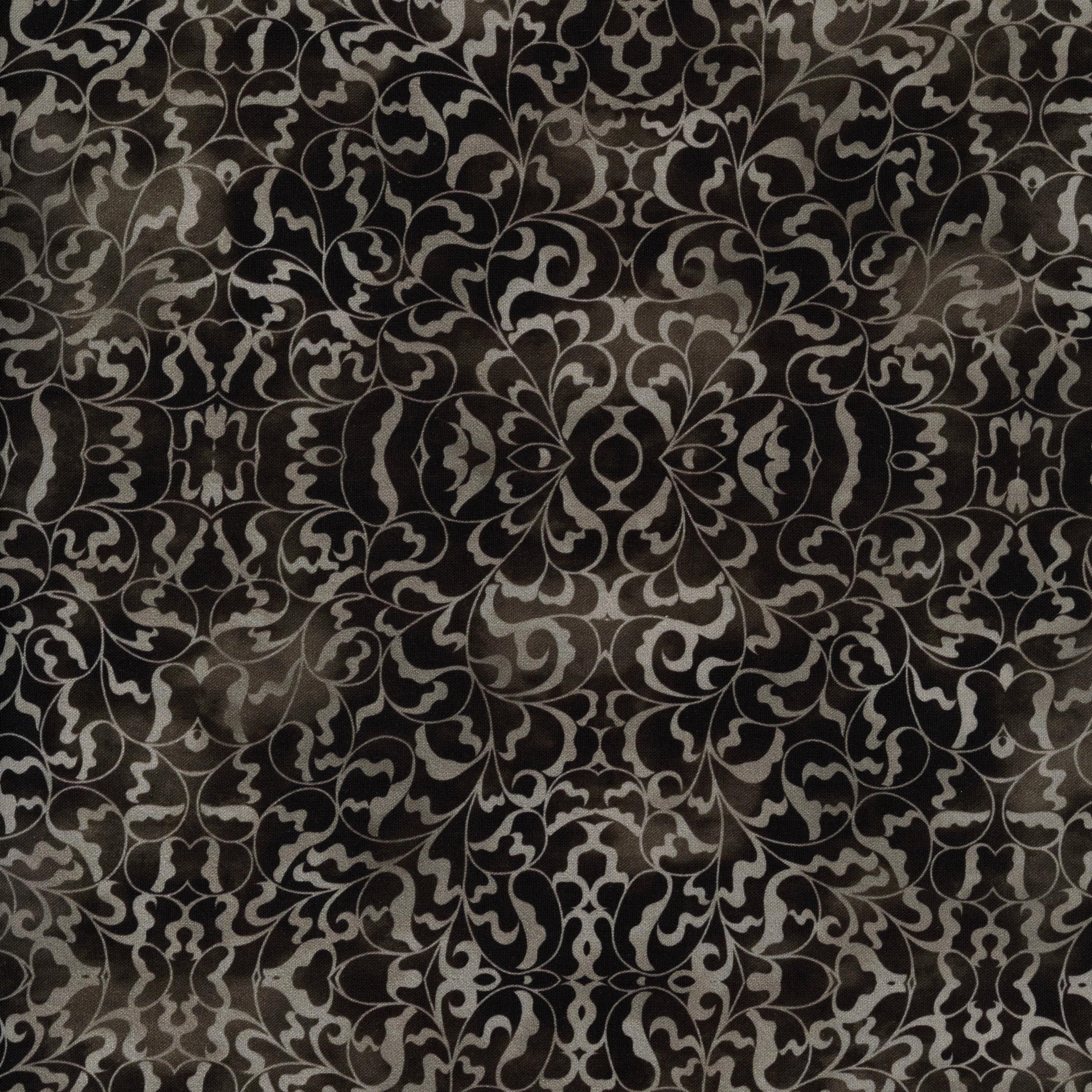 In The Beginning Fabrics - Rainbow of Jewels by Jason Yenter - Patchwork and Quilting Fabric from Brown's Craft Shed (Tags: Fabric Black blender charcoal classic damask Jason Yenter Neutral ornamental patterns scroll vines )