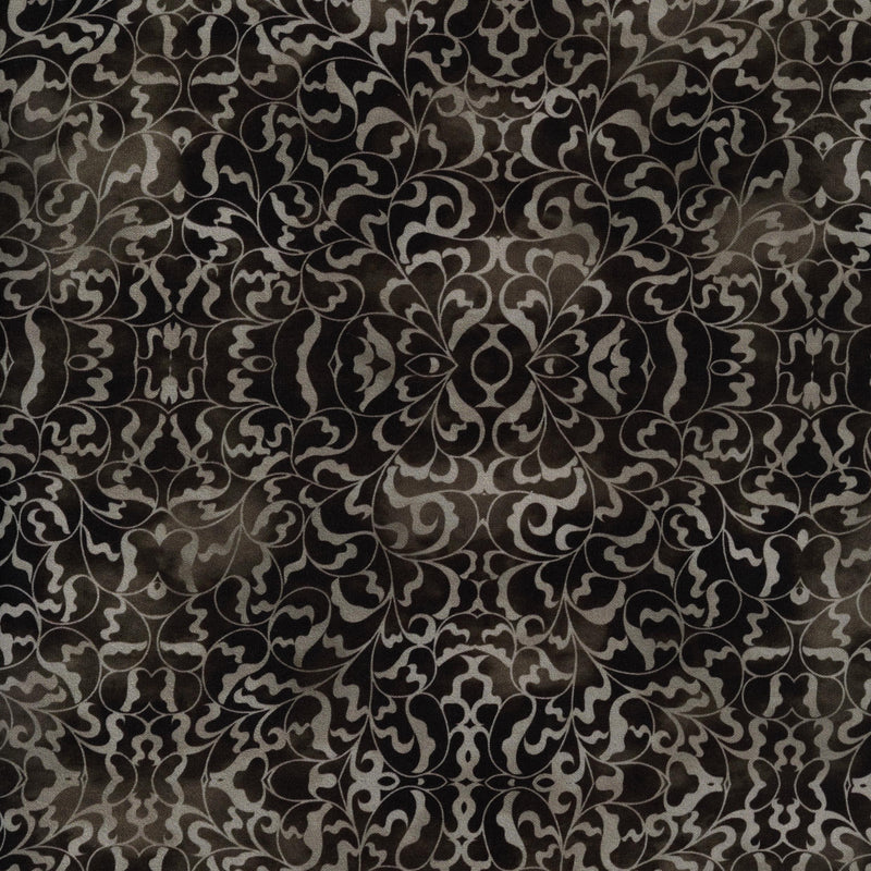 In The Beginning Fabrics - Rainbow of Jewels by Jason Yenter - Patchwork and Quilting Fabric from Brown's Craft Shed (Tags: Fabric Black blender charcoal classic damask Jason Yenter Neutral ornamental patterns scroll vines )