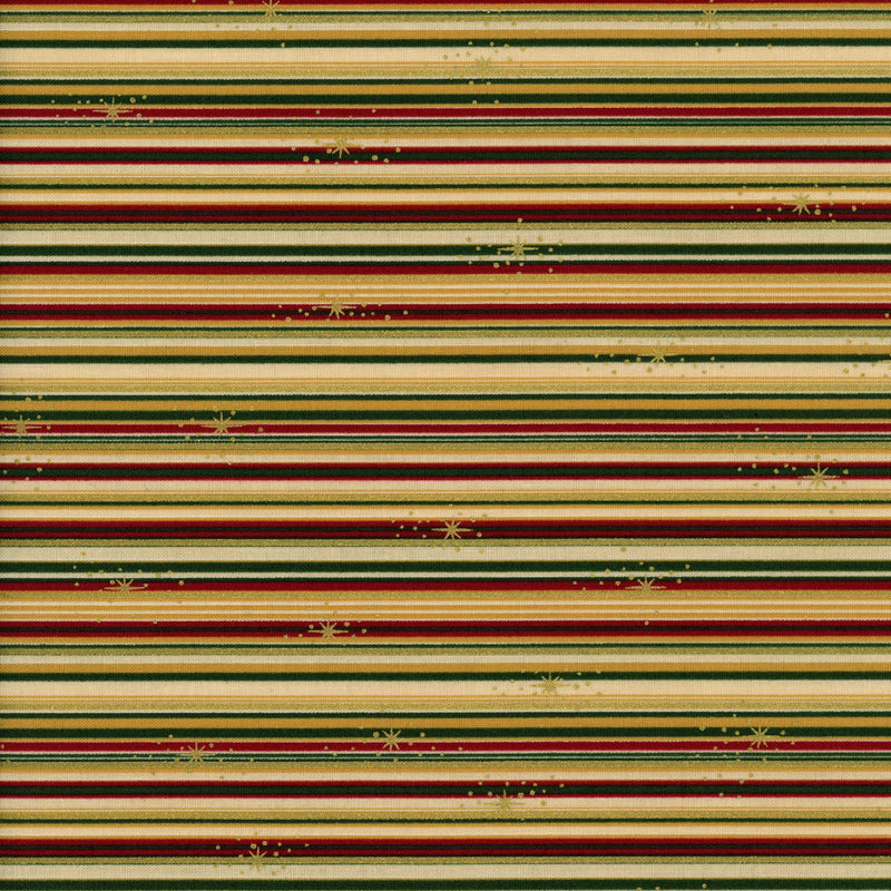 Stof Fabrics We Love Christmas - Festive Stripe Sparkle - Patchwork and Quilting Fabric from Brown's Craft Shed (Tags: Fabric borders christmas festive gold green quilting red seasonal specialty )