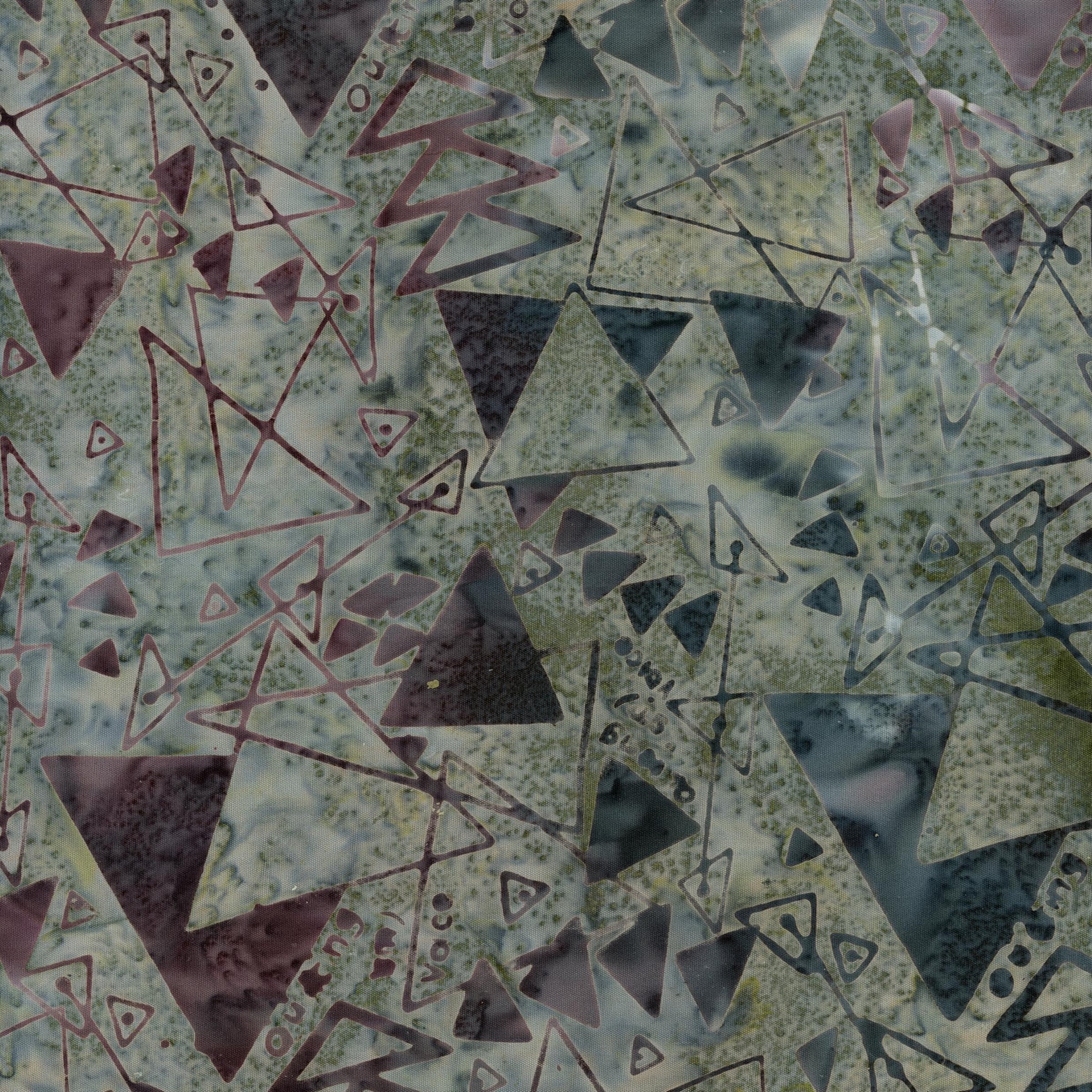 Banyan Batiks - Quilting is My Voice (Triangle Maze Smoke) - Patchwork and Quilting Fabric from Brown's Craft Shed (Tags: Fabric Banyan Batiks batik blender Geometric green grey modern purple Quilting is My Voice teal textures triangles )