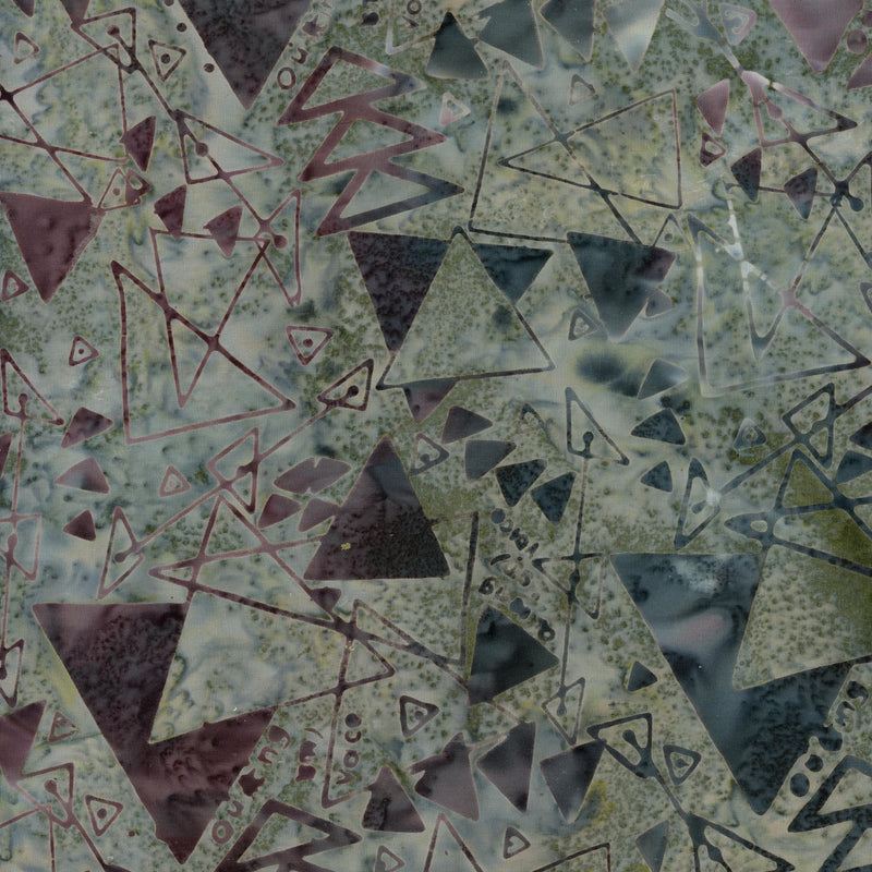 Banyan Batiks - Quilting is My Voice (Triangle Maze Smoke) - Patchwork and Quilting Fabric from Brown's Craft Shed (Tags: Fabric Banyan Batiks batik blender Geometric green grey modern purple Quilting is My Voice teal textures triangles )