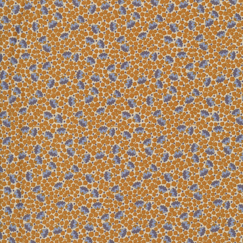 Tilda Fabrics - Wallflower Collection - Bellflower Mustard - Patchwork and Quilting Fabric from Brown's Craft Shed (Tags: Fabric Bellflower Mustard blue cheerful cottage ditsy feminine Floral mustard patchwork quilting small print Tilda vintage Wallflower Collection )